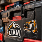 Custom stickers applied to a work toolbox