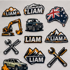 Sheet of assorted custom stickers for tools and gear