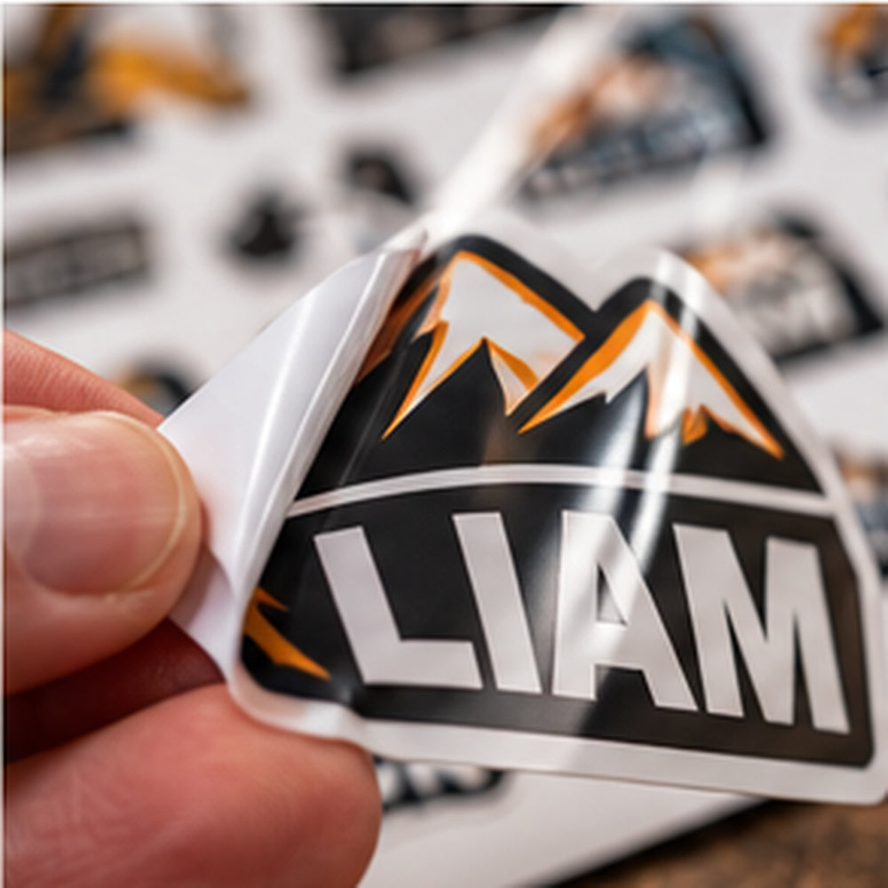 Close-up showing the glossy durable vinyl quality of a custom sticker