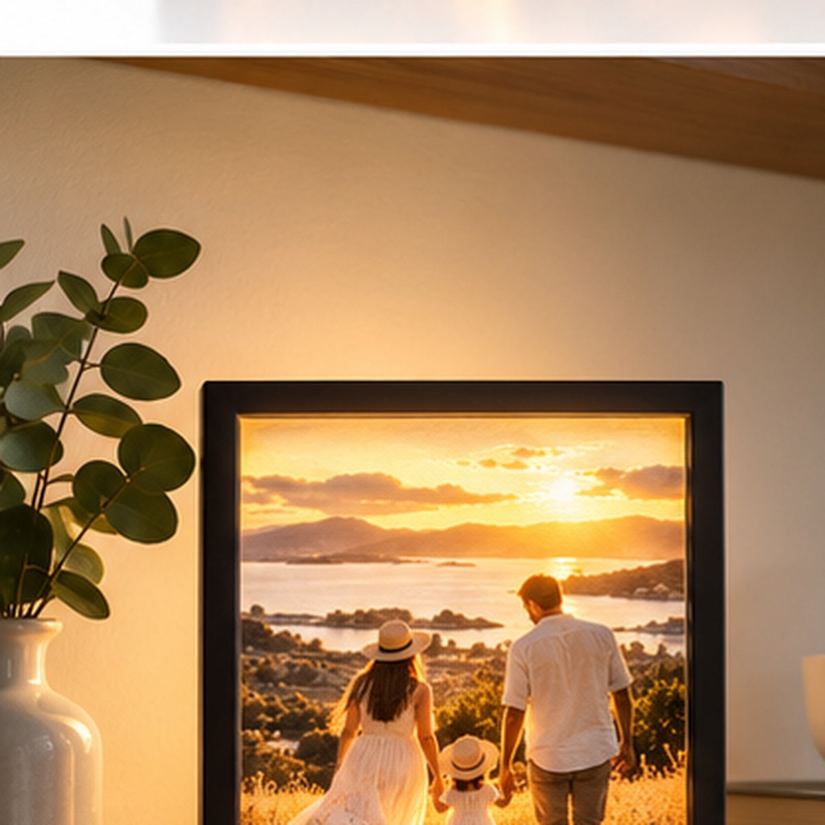 Lithophane frame styled on a home shelf