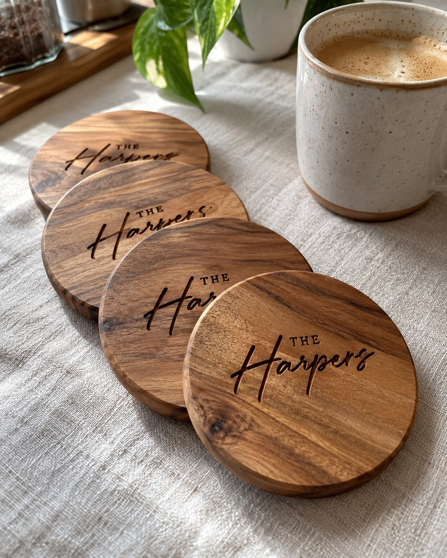 Personalised Timber Coaster Set