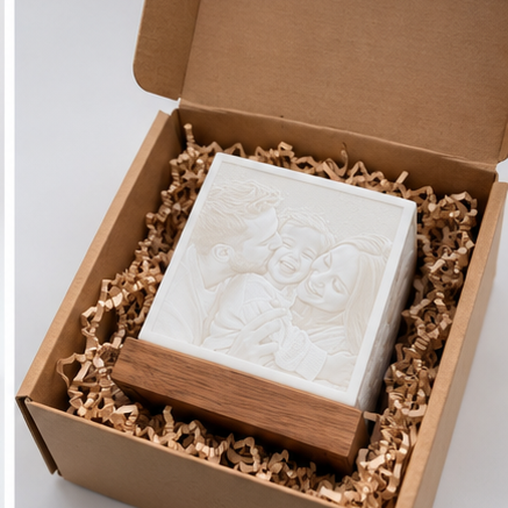 Photo lithophane lightbox in open gift packaging