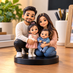 Close-up detail of a cartoon-style family mini figurine face